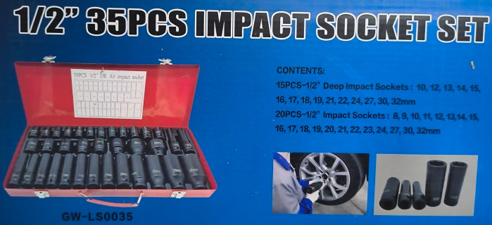JUEGO DE COPAS IMPACTO 1/2"- 35 PIEZAS